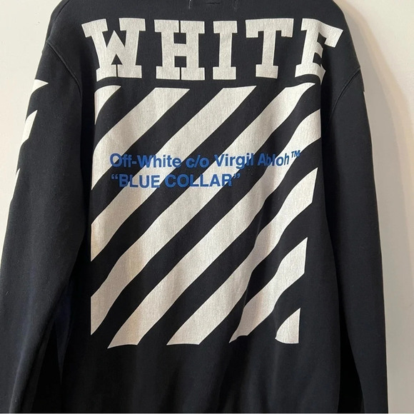 Off White Blue Collar Crewneck Sweater Virgil Abloh Streetwear Logo Small Black - Picture 6 of 13